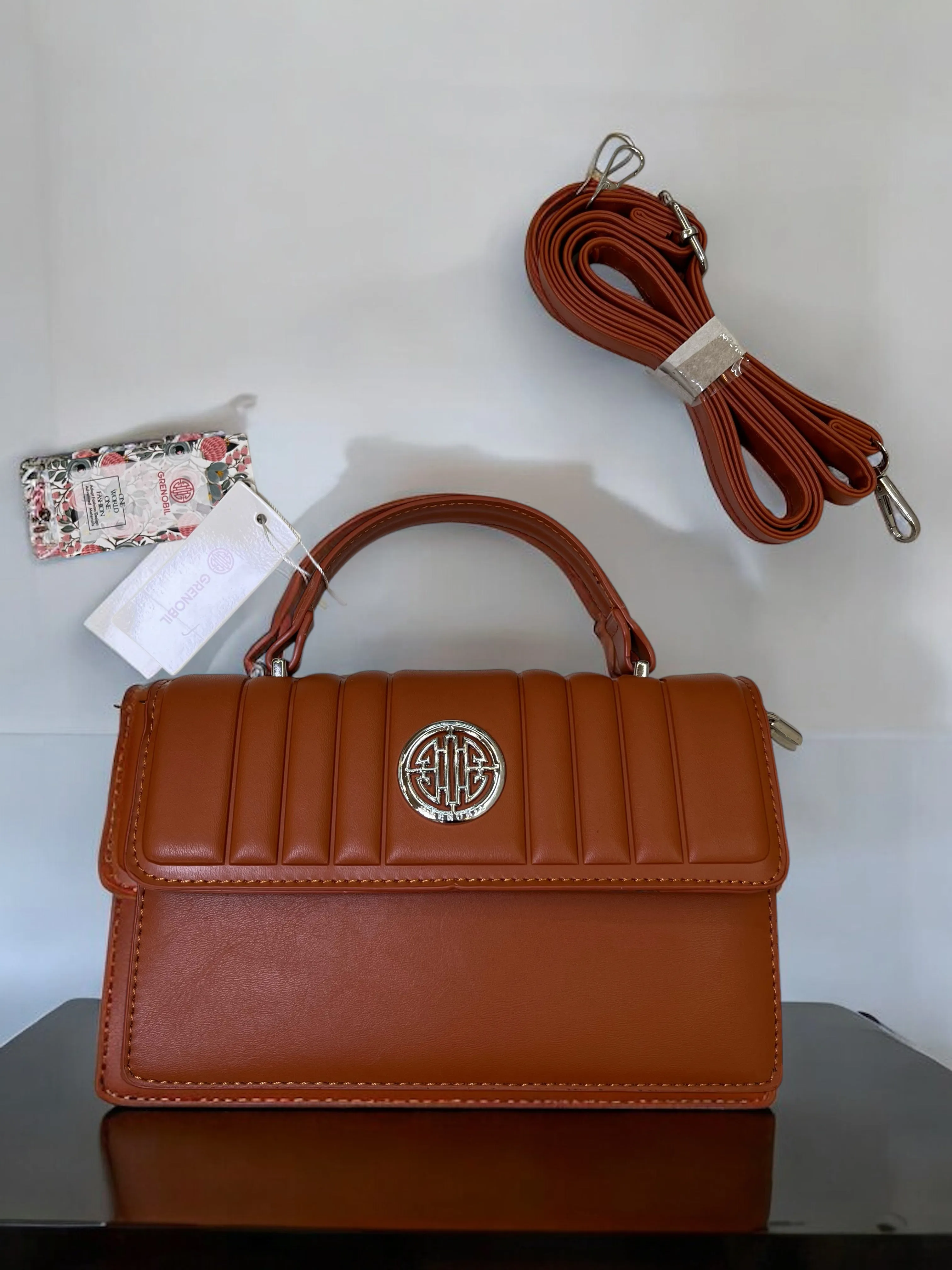 Elegant Cognac Quilted Handbag by Gionobi