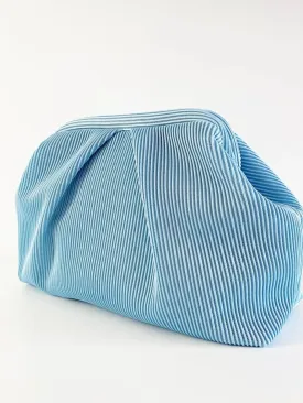 Elegant Soft Blue Pleated Clutch Handbag