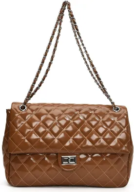Eslcorri Crossbody Purses for Women Quilted Shoulder Bag Medium Chain Purse Trendy Ladies Handbag PU Leather Pocketbooks