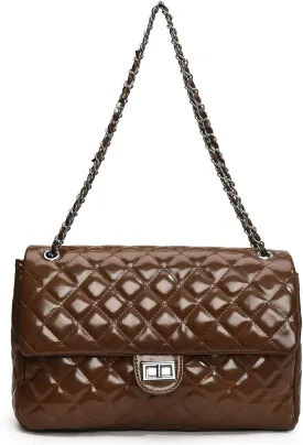 Eslcorri Crossbody Purses for Women Quilted Shoulder Bag Medium Chain Purse Trendy Ladies Handbag PU Leather Pocketbooks