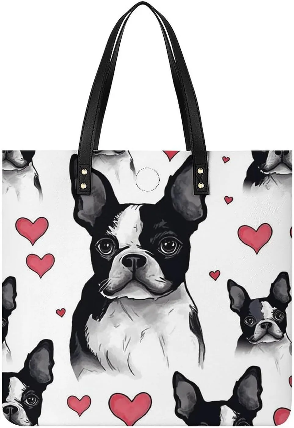 Faux Leather Hangbag for Women,Boston Terrier Red Heart Dog Print Tote Bags,Leather Big Purses And Handbags for Work Dating Travel Shopping