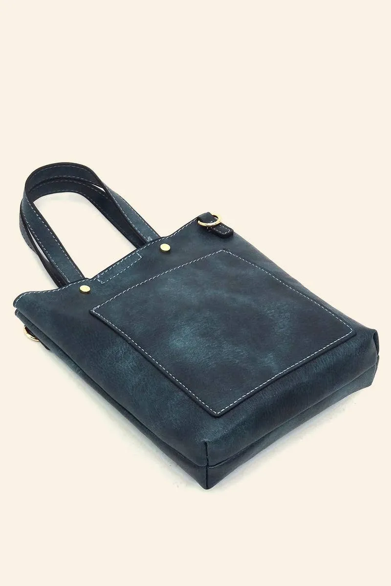 Faux Leather Mini Tote Crossbody Bag