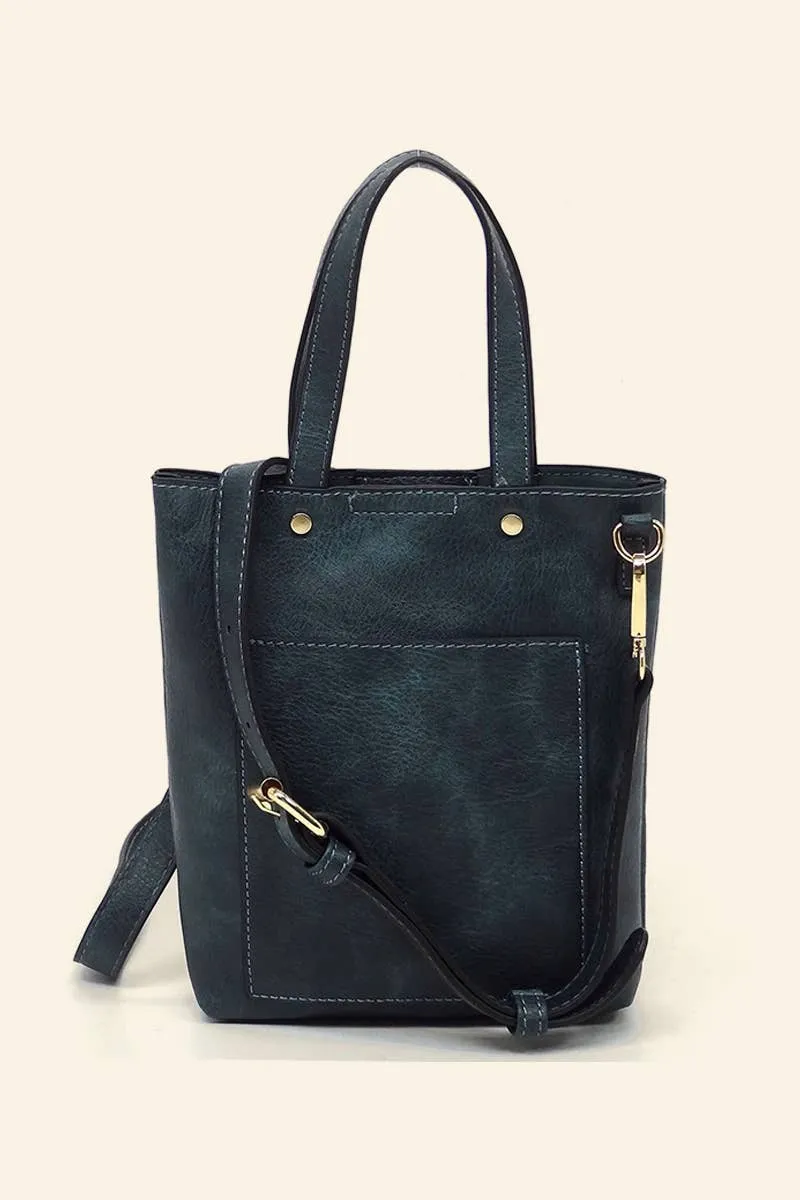 Faux Leather Mini Tote Crossbody Bag