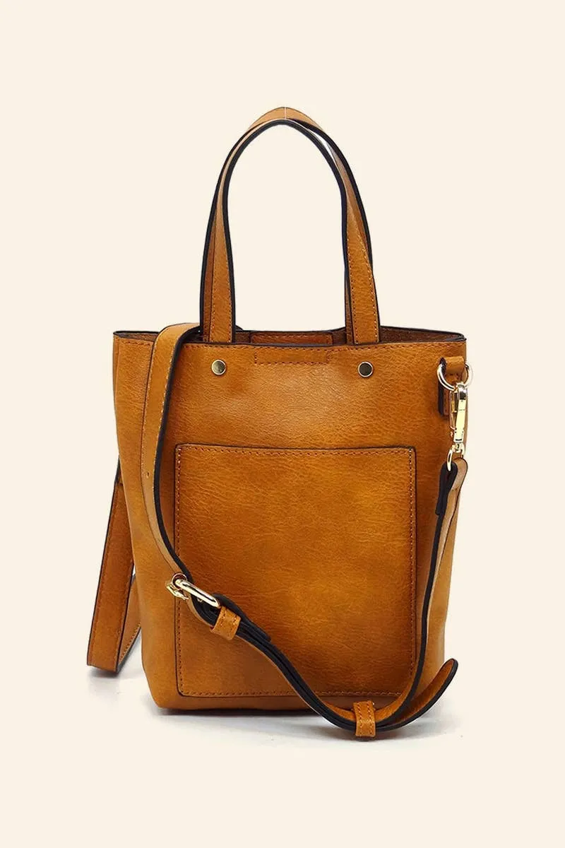 Faux Leather Mini Tote Crossbody Bag