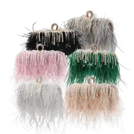 Feather Me Funky Rhinestone Clutch