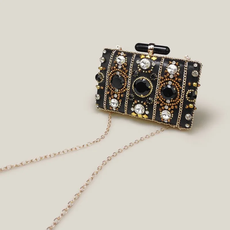 French Stylish Black Mini Women's Evening Clutch Bag