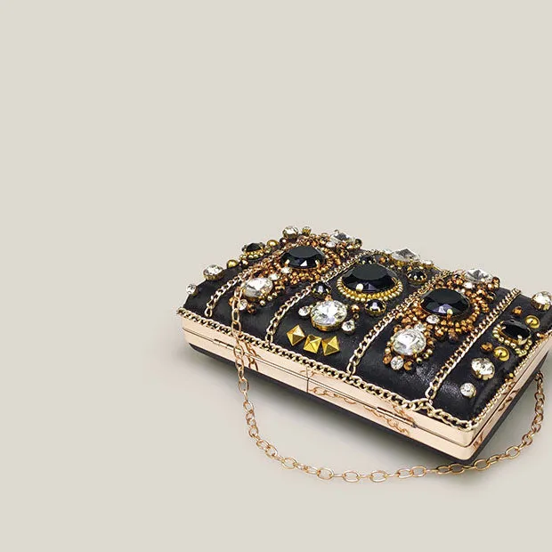 French Stylish Black Mini Women's Evening Clutch Bag