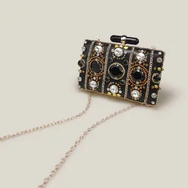 French Stylish Black Mini Women's Evening Clutch Bag