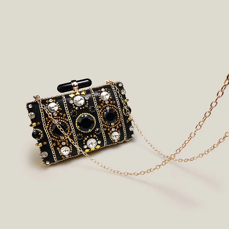 French Stylish Black Mini Women's Evening Clutch Bag