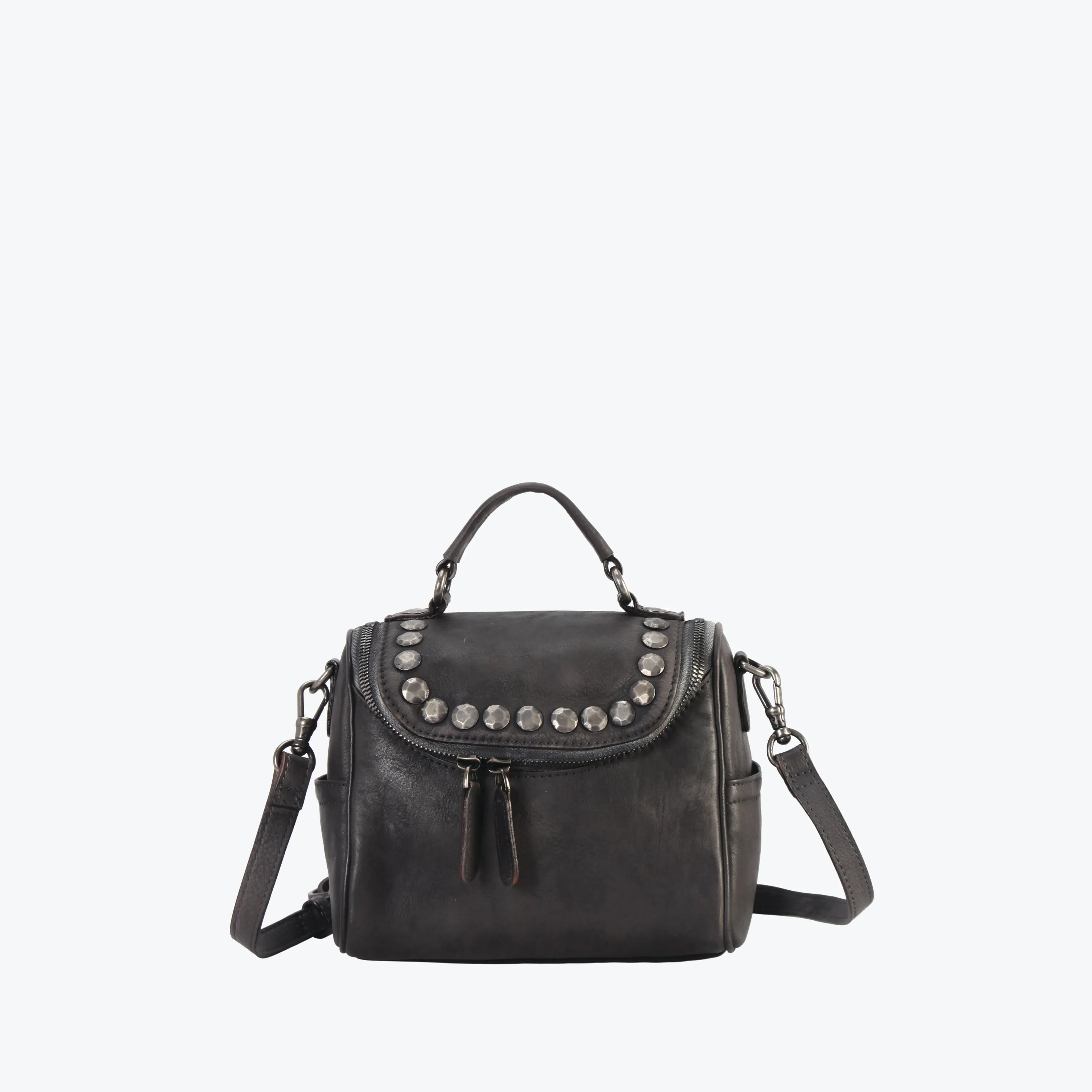 Genuine Leather Studded Decor Mini Tote Bag