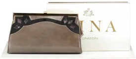 GINA Vintage Beige Taupe  / Black Leather Bag With Folding Handle And Chain Strap