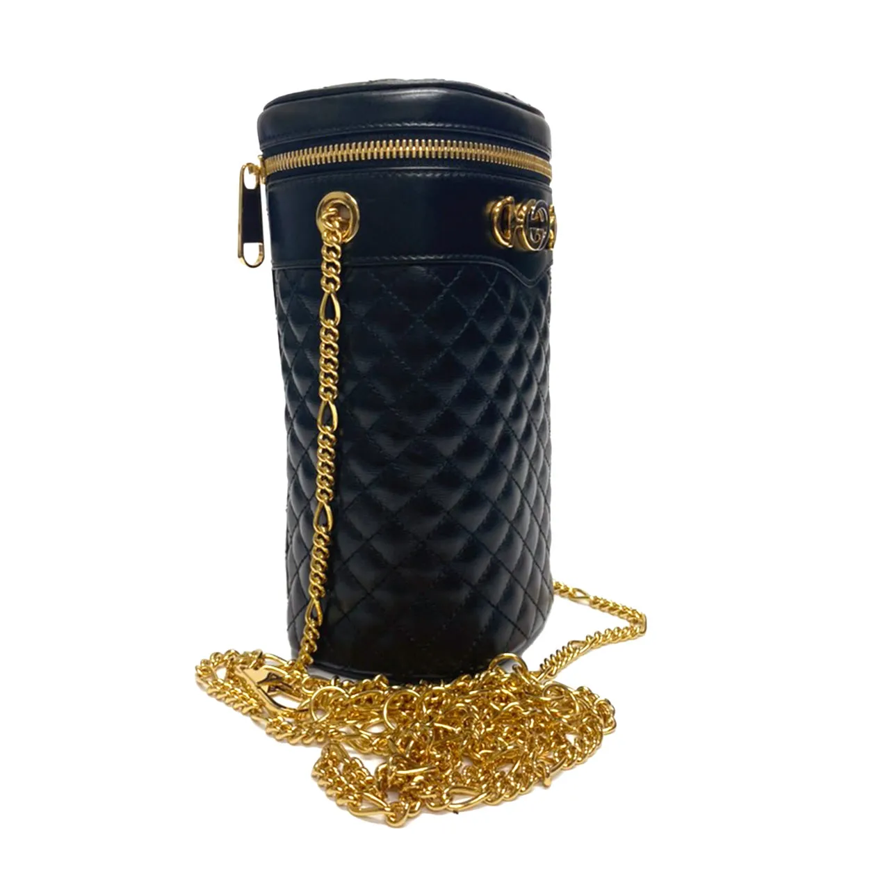 Gucci 572298 0YKNX 1000 Women's Black Quilted Leather Belt / Shoulder Bag (GG2076)