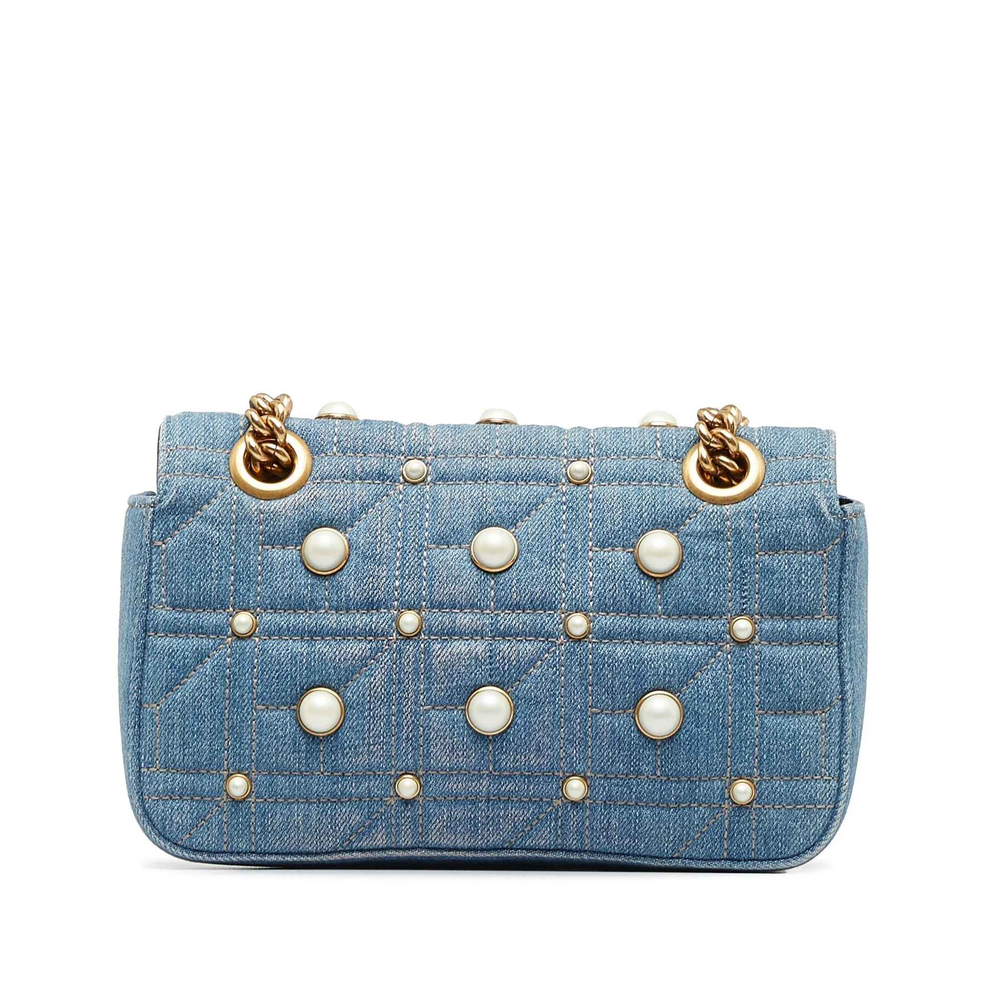 Gucci Pearly GG Marmont Mini Blue Denim Matelassé