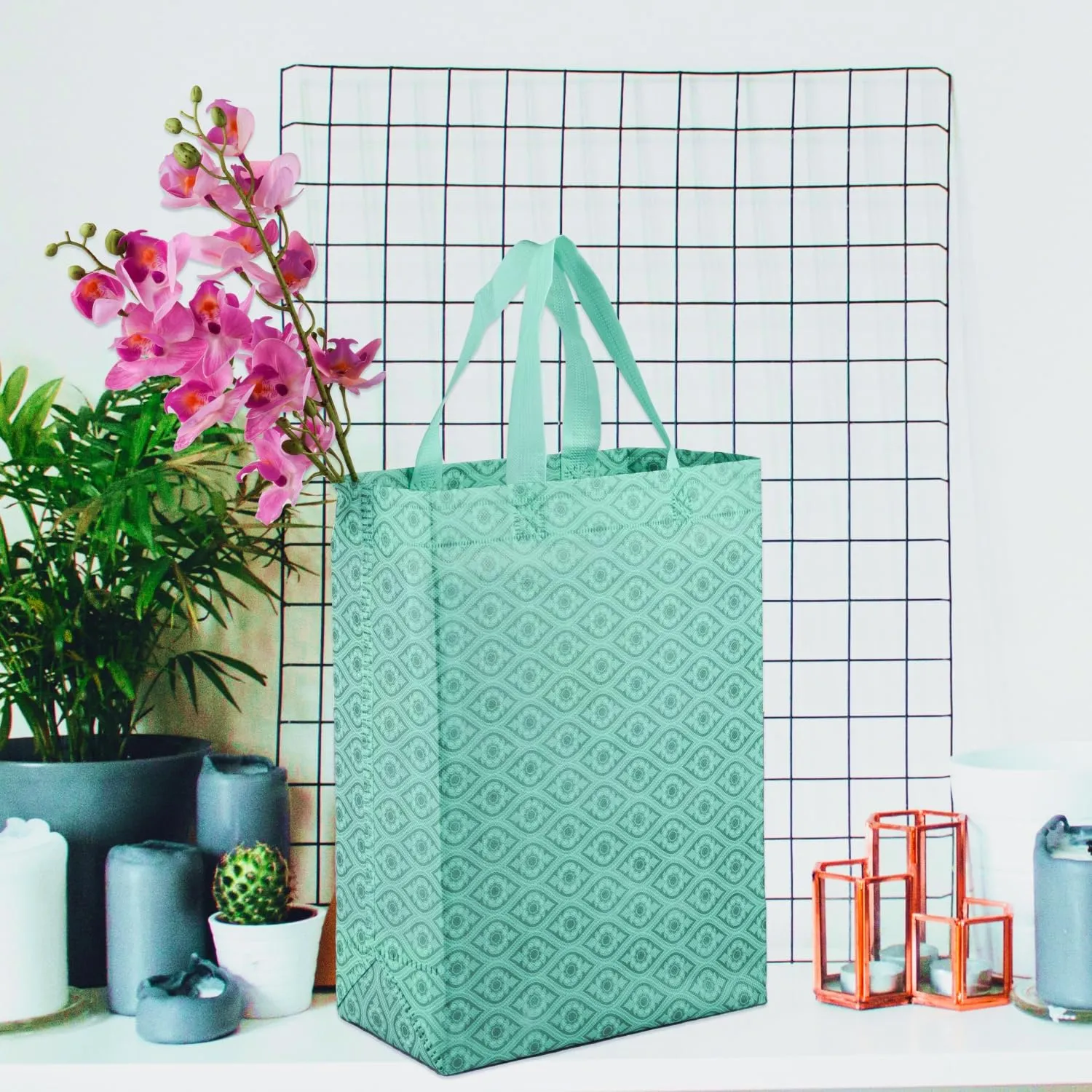 Heart Home Shopping Handbag | Grocery Handbag | Shopping Bag | Grocery Shopping Bag | Reusable Shopping Bags | Vegetable Bag | Eye-Print Carry Bag | Pack of 12 | Green