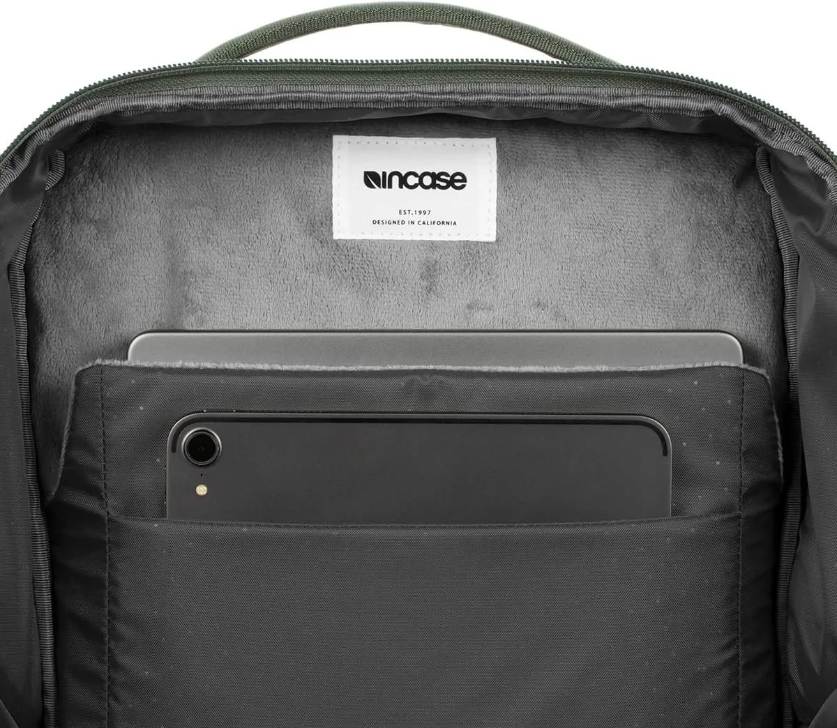 Incase A.R.C. Daypack - Everyday Backpack & Laptop Bag, 24L Main Pocket,16inch Faux Fur Laptop Compartment, Easy Access RFID Organization Pocket, Two Side Zippered Pockets - Smoked Ivy