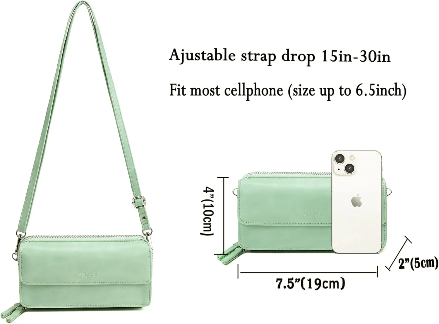 Lanyani RFID Crossbody Wallet Wristlet Purse with Phone Pocket For Women Vegan Leather