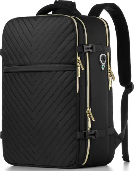 Large Carry On Travel Backpack - Flight Approved Waterproof Anti-Theft Luggage Daypack for Women Men Fit 17 Inch Laptop Business Weekender Overnight Backpack College Bag Personal Item Size Black