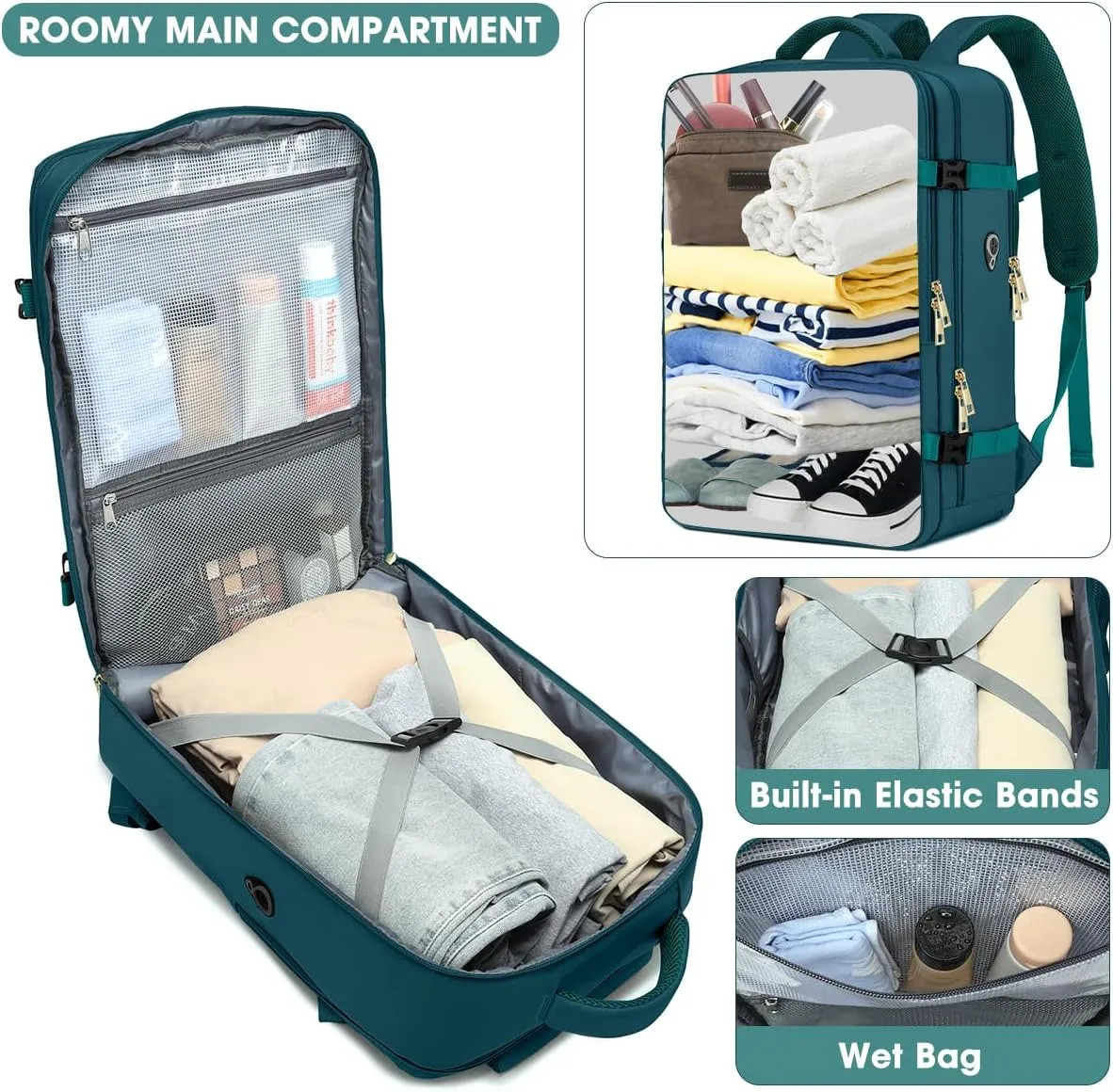 Large Carry On Travel Backpack - Flight Approved Waterproof Luggage Suitcase Backpacks Personal Item Size for Women Men Fit 17 Inch Laptop College Overnight Bag Anti-Theft Weekender Daypack Blue