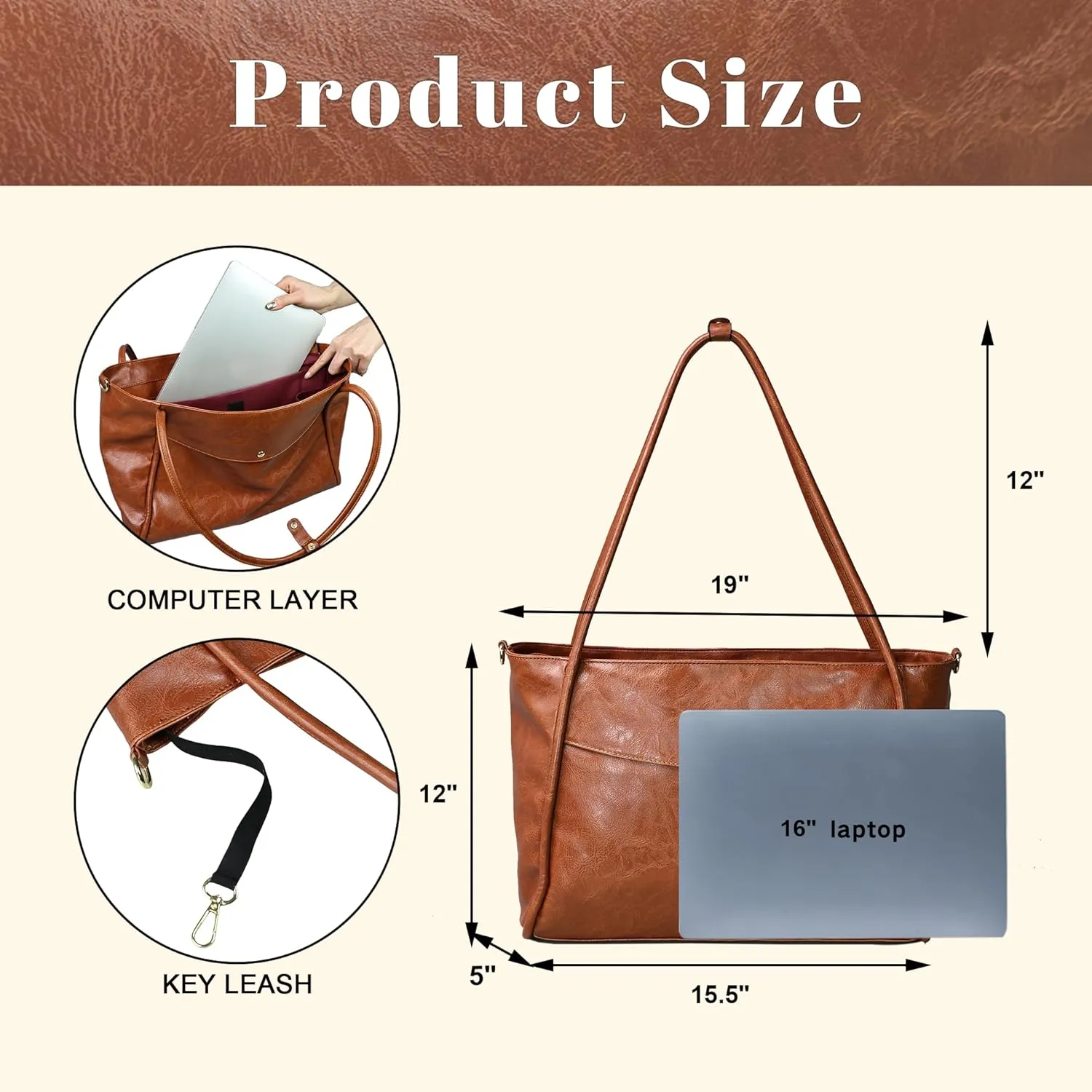 Large Tote Bag for Women Work with Zipper Vegan Leather Shoulder Bags Travel Purses and Handbags Weekender Bags