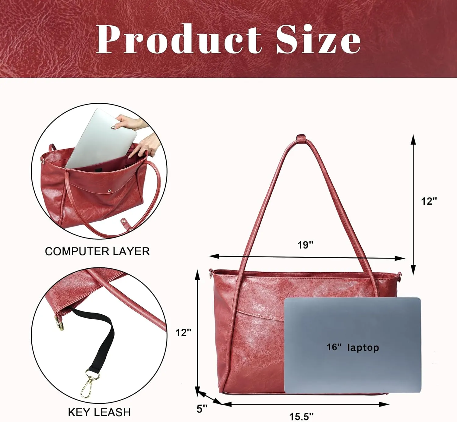 Large Tote Bag for Women Work with Zipper Vegan Leather Shoulder Bags Travel Purses and Handbags Weekender Bags