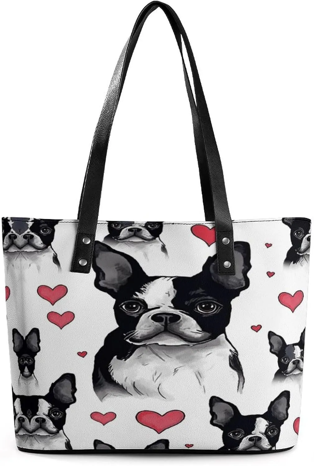 Leather Lady's Handbag,Boston Terrier Red Heart Dog Print Shoulder Bag,Tote Bags for Women, Shoulder Purses,Work Handbags