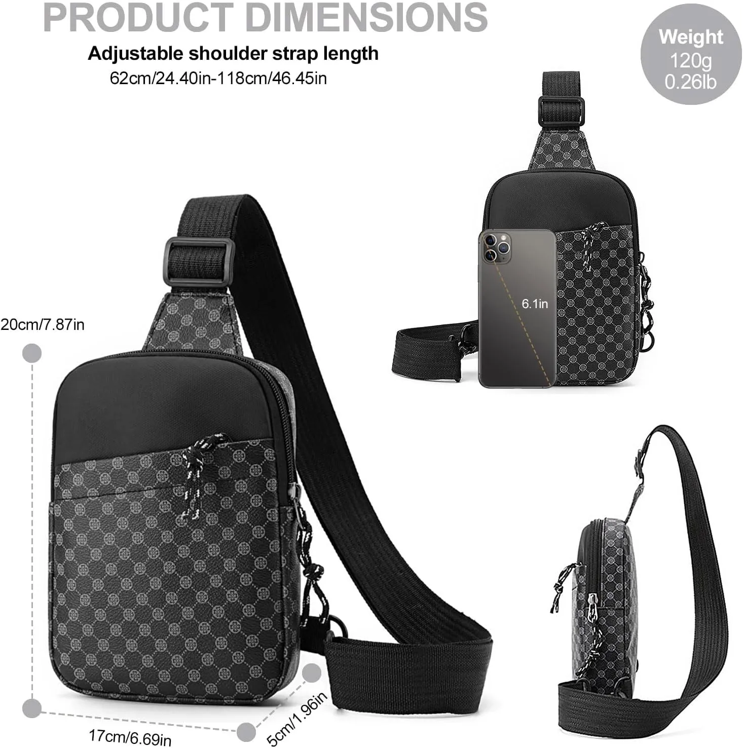 Long Keeper Mini Sling Bag - Women Men Vegan Leather Crossbody Phone Bag Waterproof Travel Running Chest Bag Casual Daypack