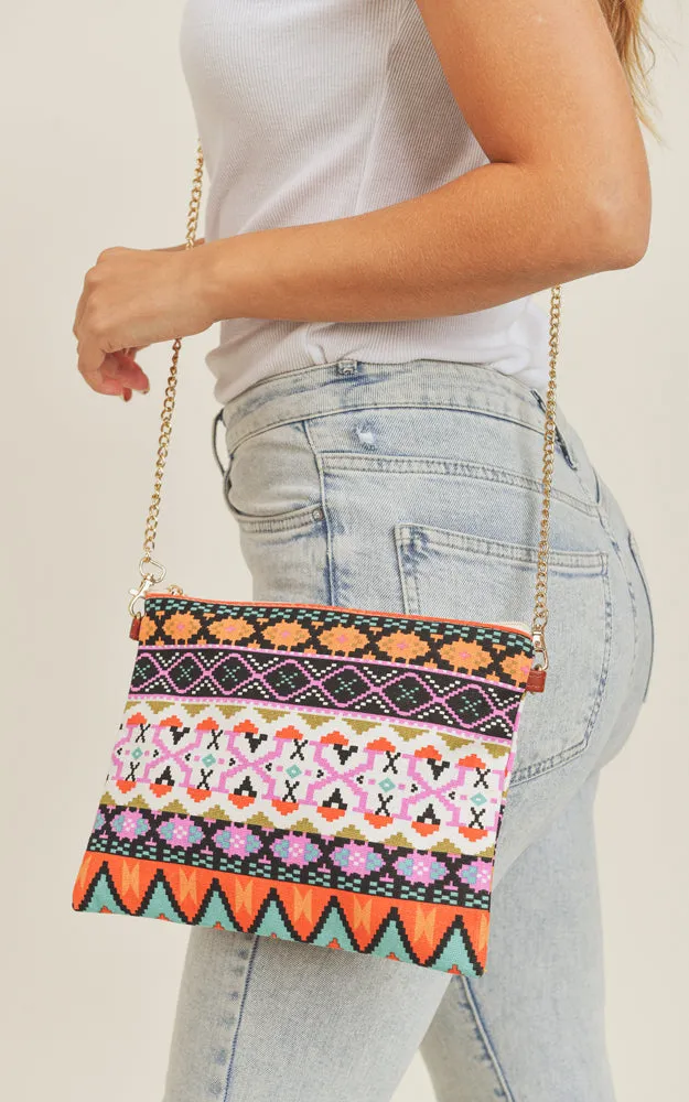 MB0143 Aztec Tribal Pattern Crossbody & Wristlet Bag