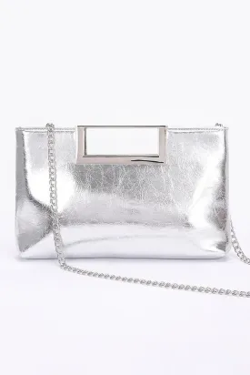 Metallic Leather Metal Handle Clutch