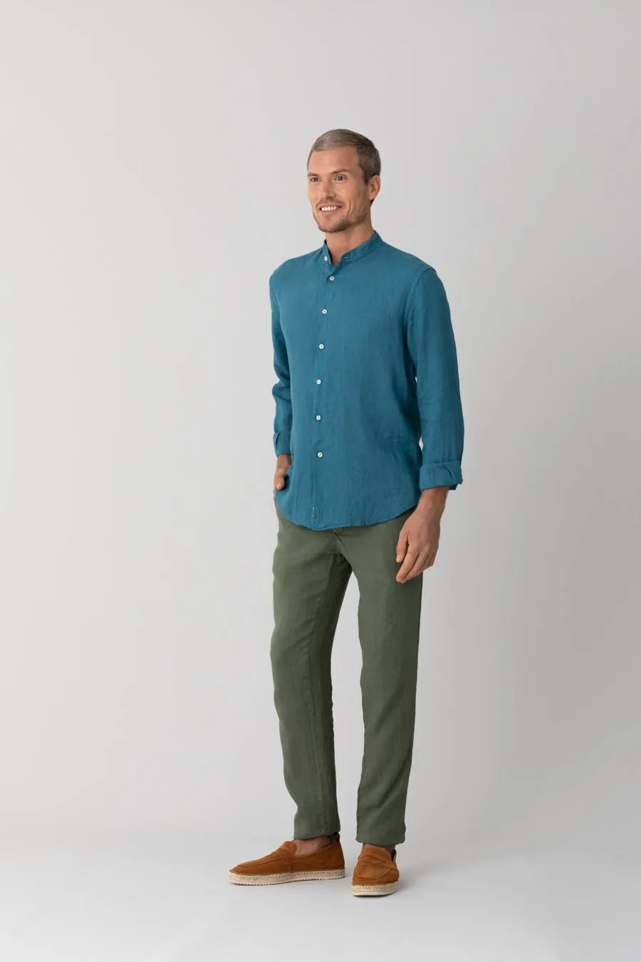 military green basic linen pants