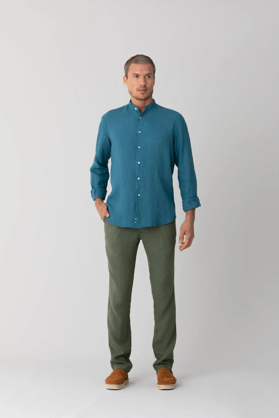 military green basic linen pants
