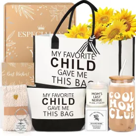 Mom Birthday Gifts, Mothers Day Gifts for Mom, 16 Oz Glass Cup Tote Bag Makeup Bag Gift Basket for Moms from Daughter Son, Christmas Thanksgiving Ideas Gift for Women