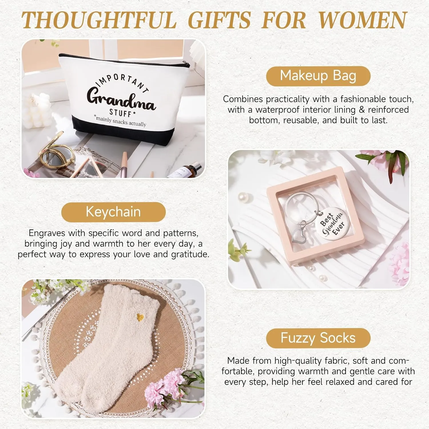 Mothers Day Gifts for Grandma, Birthday Gifts for Grandma, 16 Oz Glass Cup Tote Bag Makeup Bag Gift Basket from Granddaughter Grandson, Christmas Thanksgiving Ideas for Grandmother