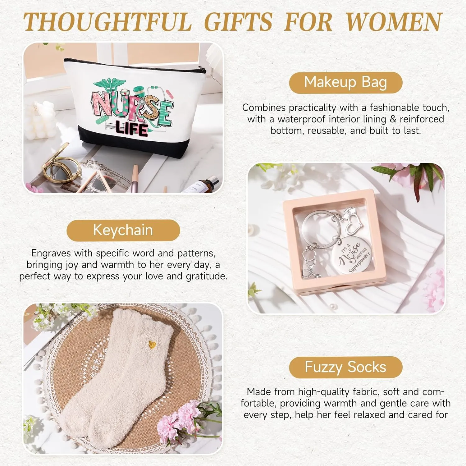 Nurse Gifts for Women 2025, Nurse Appreciation Gifts Nurses Week Set, Nursing Student Graduation Birthday Gift Baskets, Funny Nurses Canvas Tote Bag Tumbler Keychain Socks Thank You Gift for Women
