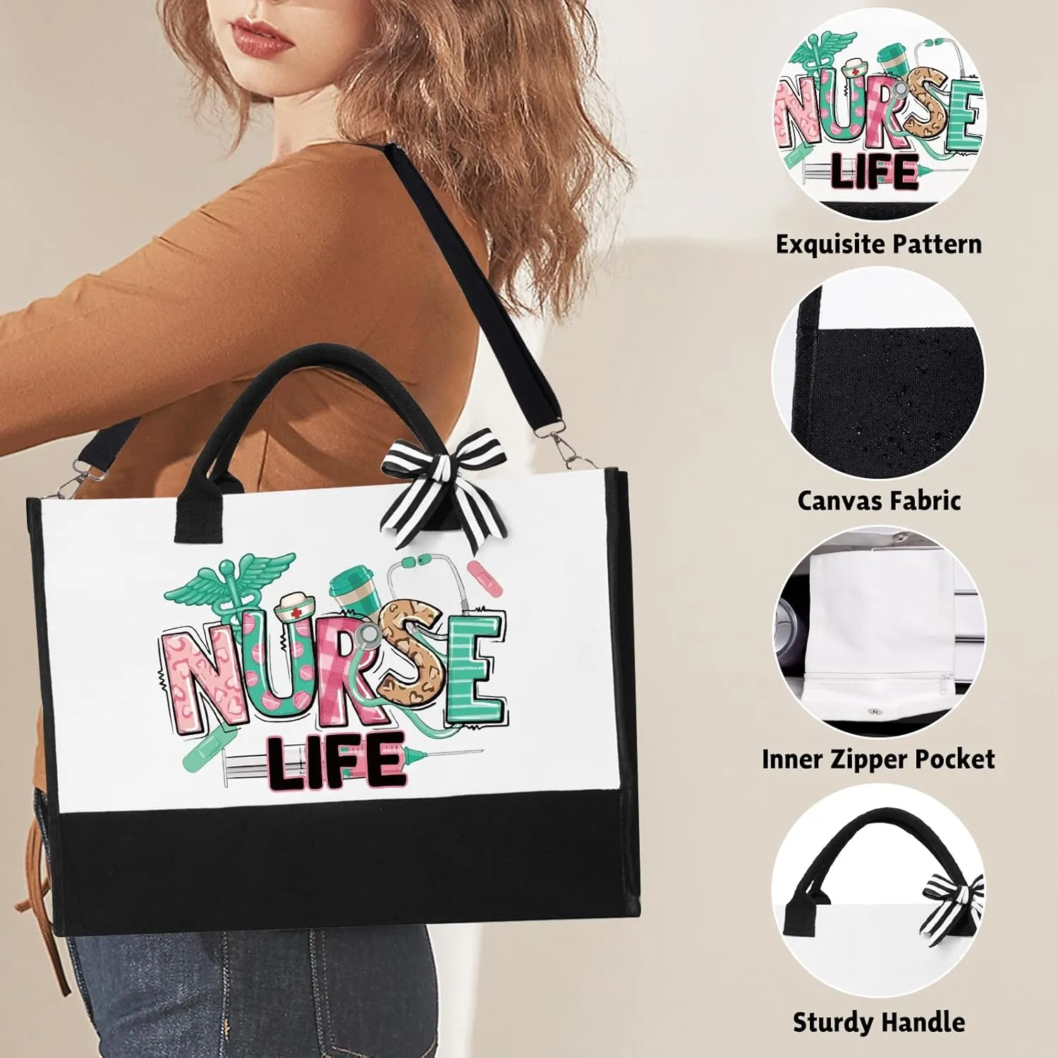 Nurse Gifts for Women 2025, Nurse Appreciation Gifts Nurses Week Set, Nursing Student Graduation Birthday Gift Baskets, Funny Nurses Canvas Tote Bag Tumbler Keychain Socks Thank You Gift for Women