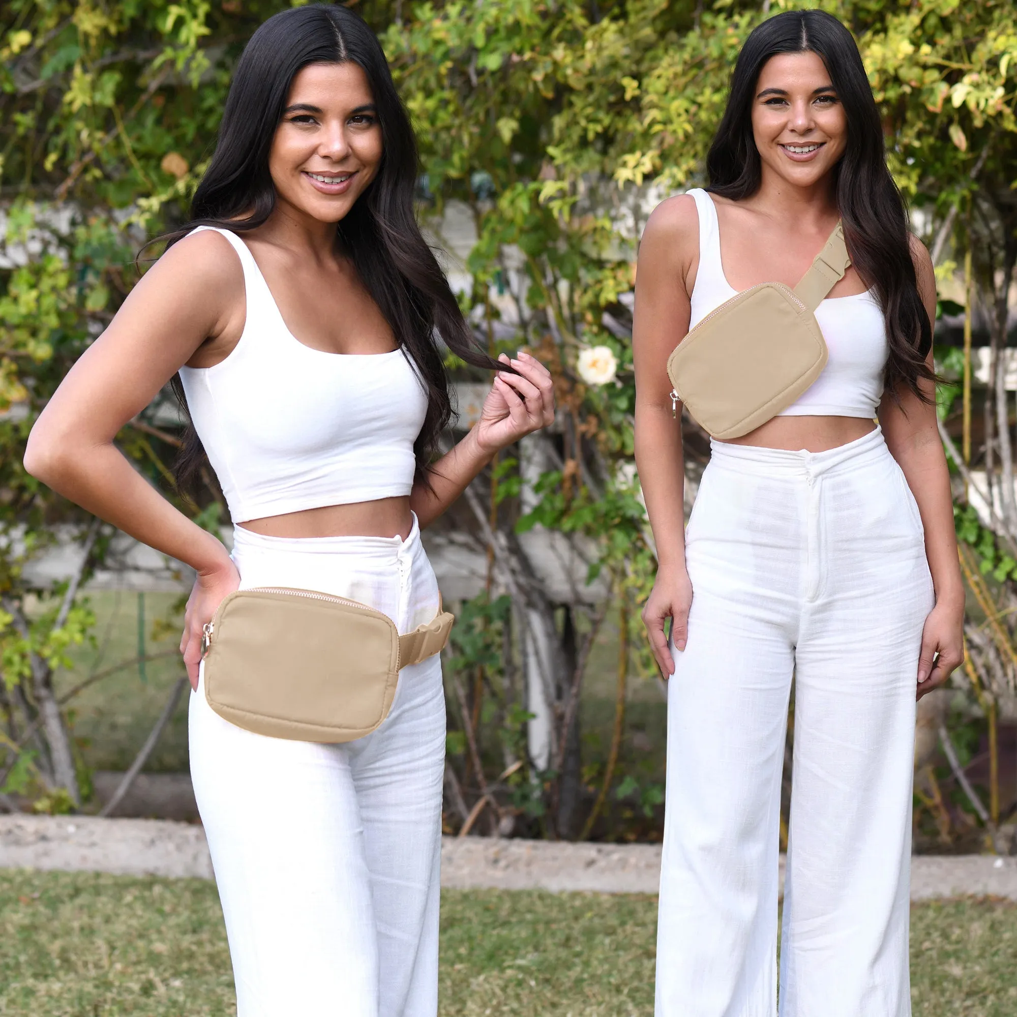 Nylon Belt Bag - Beige Fanny Pack For Women - Crossbody Bag Waist Pack Bum Bag