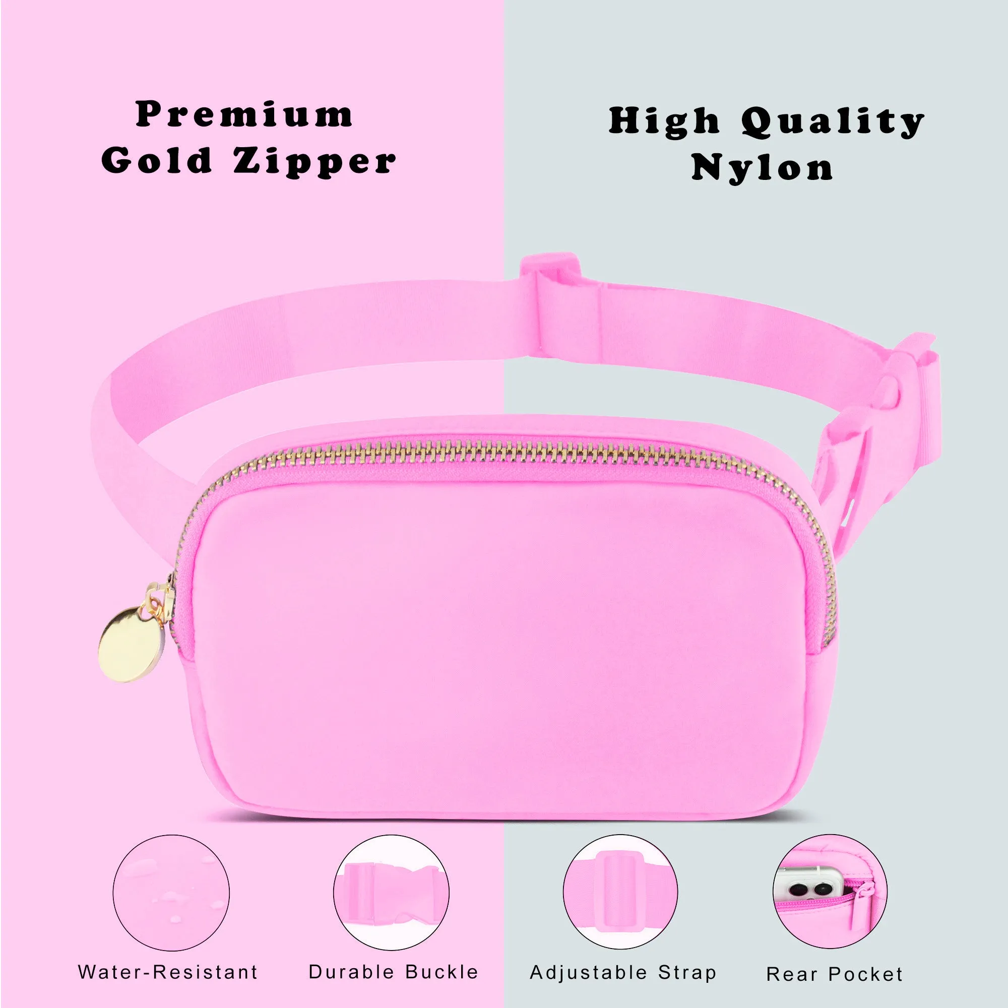 Nylon Belt Bag - Light Pink Fanny Pack For Women - Crossbody Bag Waist Pack Bum Bag