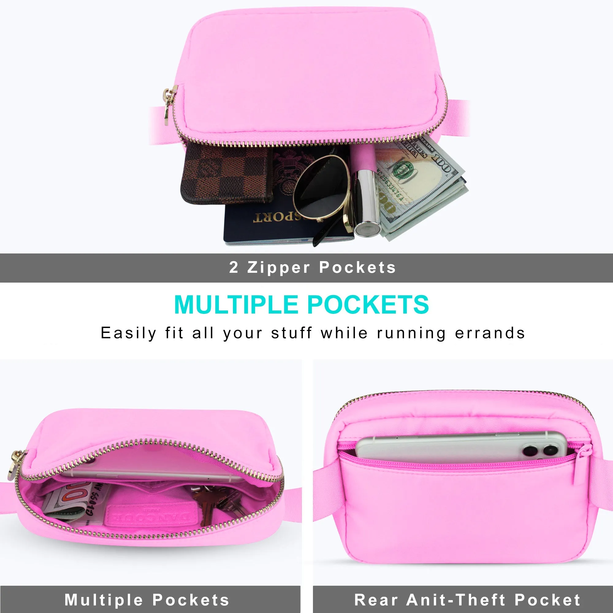 Nylon Belt Bag - Light Pink Fanny Pack For Women - Crossbody Bag Waist Pack Bum Bag