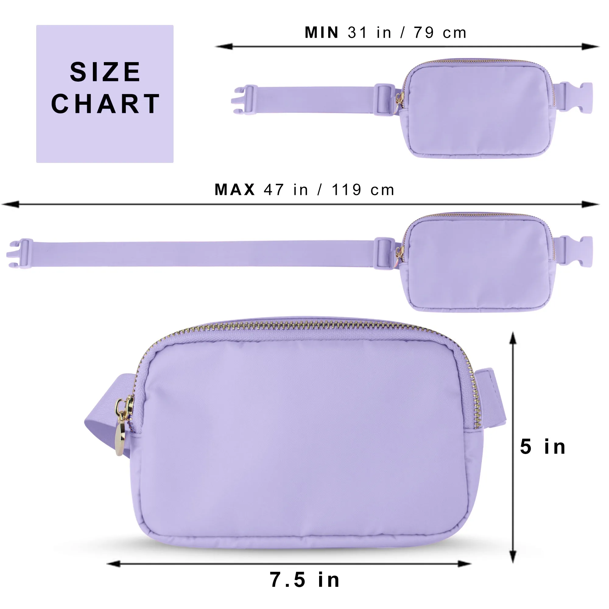 Nylon Belt Bag - Purple Fanny Pack For Women - Crossbody Bag Waist Pack Bum Bag