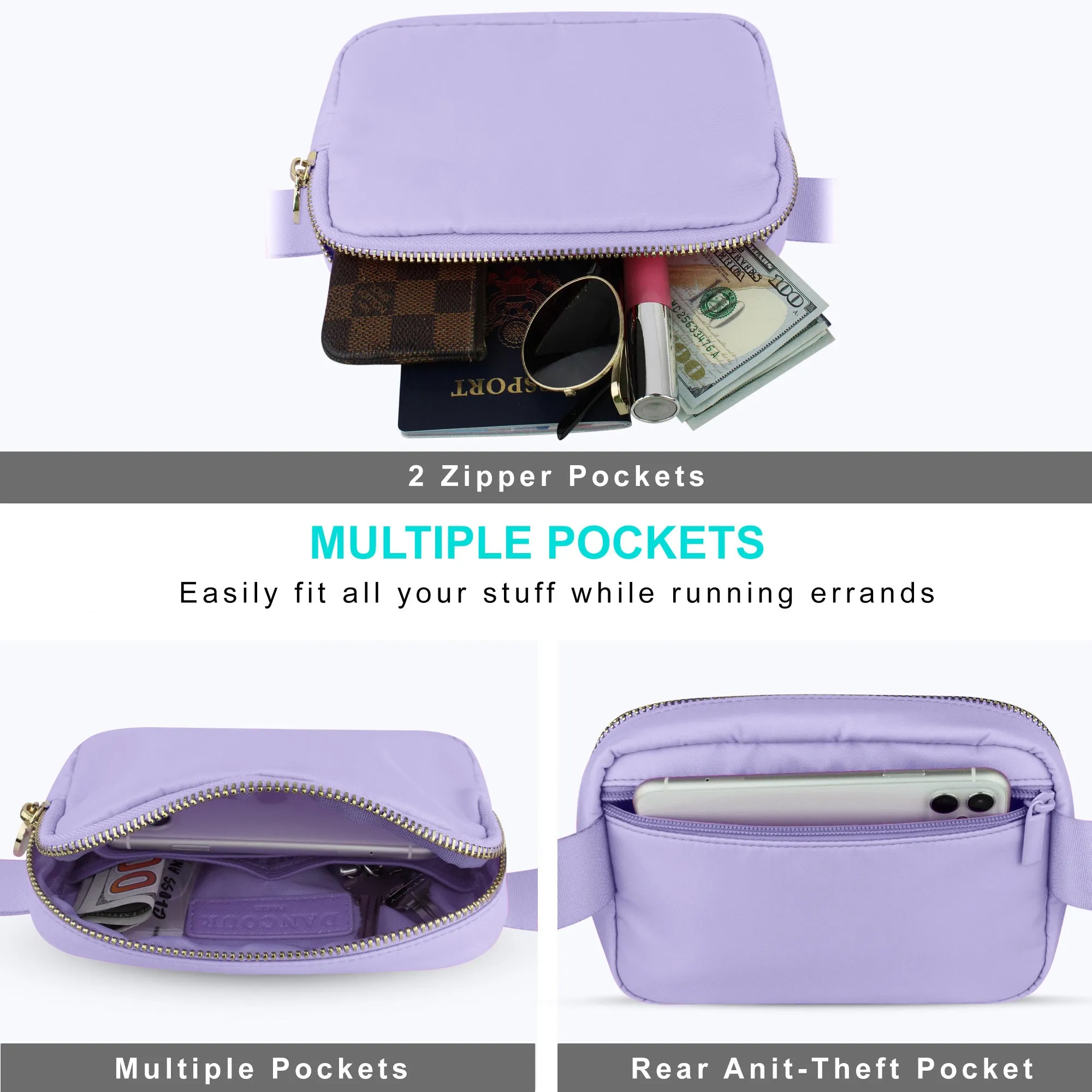 Nylon Belt Bag - Purple Fanny Pack For Women - Crossbody Bag Waist Pack Bum Bag