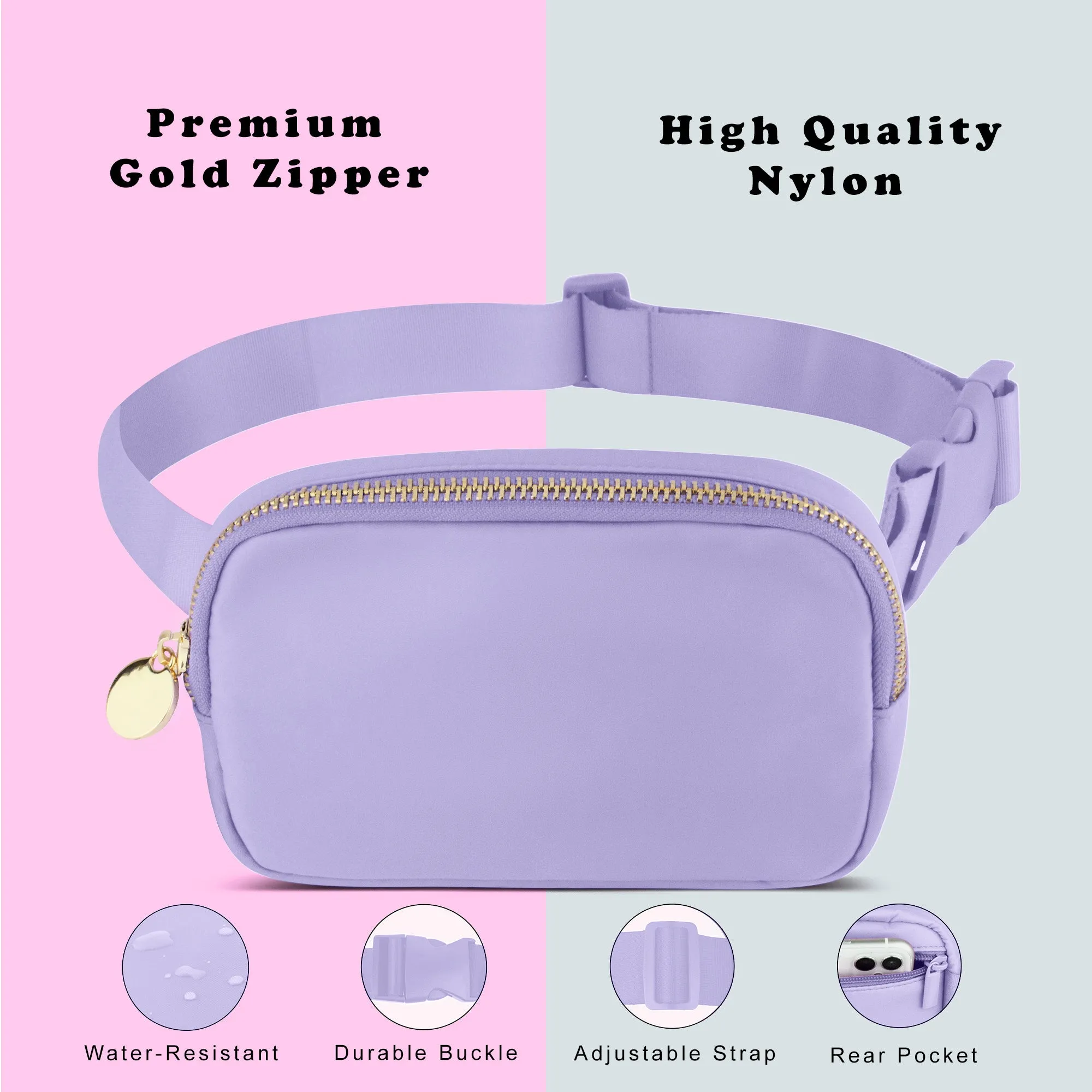Nylon Belt Bag - Purple Fanny Pack For Women - Crossbody Bag Waist Pack Bum Bag