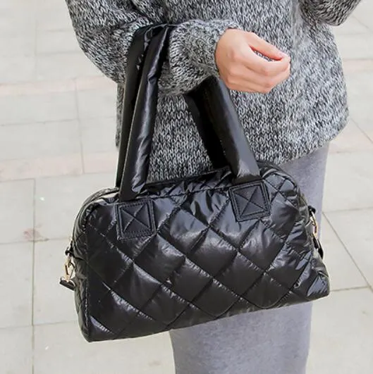 Nylon Shell Down Women Messenger Bag Ladies Quilted Handbag