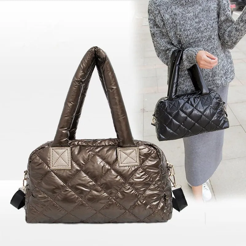Nylon Shell Down Women Messenger Bag Ladies Quilted Handbag