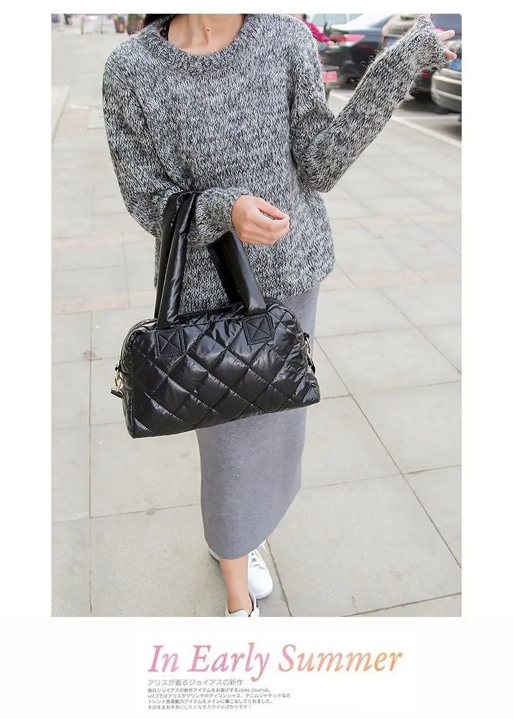 Nylon Shell Down Women Messenger Bag Ladies Quilted Handbag
