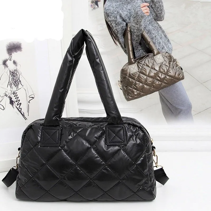 Nylon Shell Down Women Messenger Bag Ladies Quilted Handbag