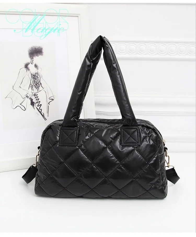 Nylon Shell Down Women Messenger Bag Ladies Quilted Handbag