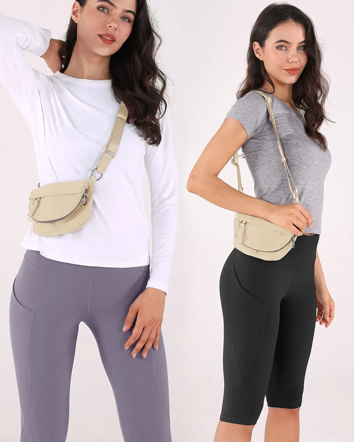 ODODOS 1.2L Mini Crossbody Bag with Adjustable Strap Festival Bag Fanny Pack for Outdoor, Workout, Travel, and Casual, Ivory