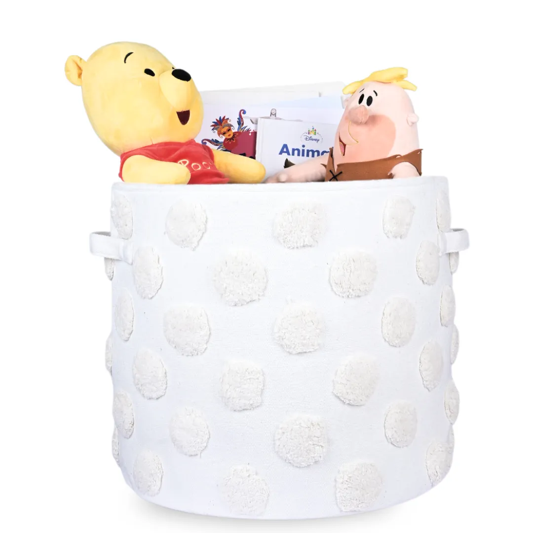 PomPom Extra-Large Round Beige Toy Storage Basket
