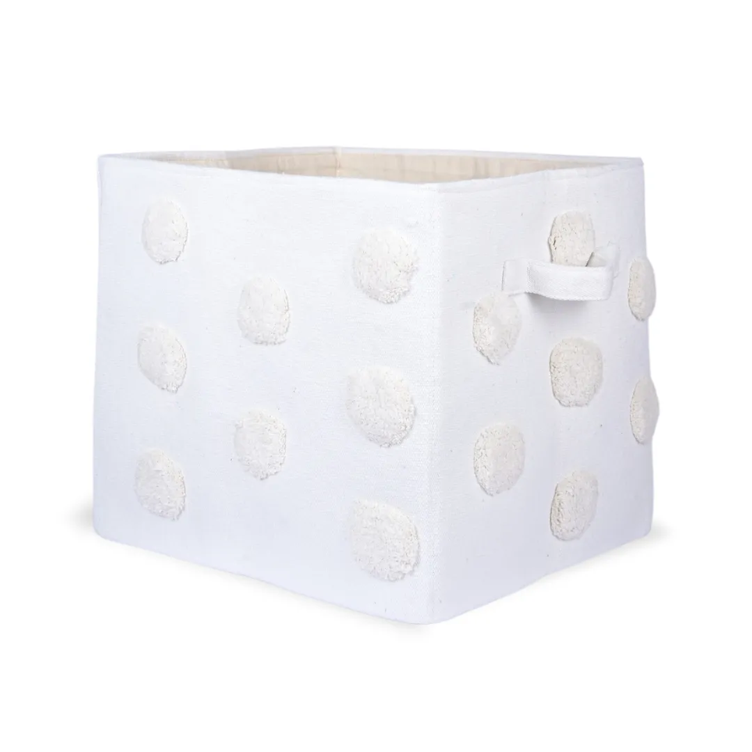 PomPom Large Rectangular Beige Toy Storage Basket