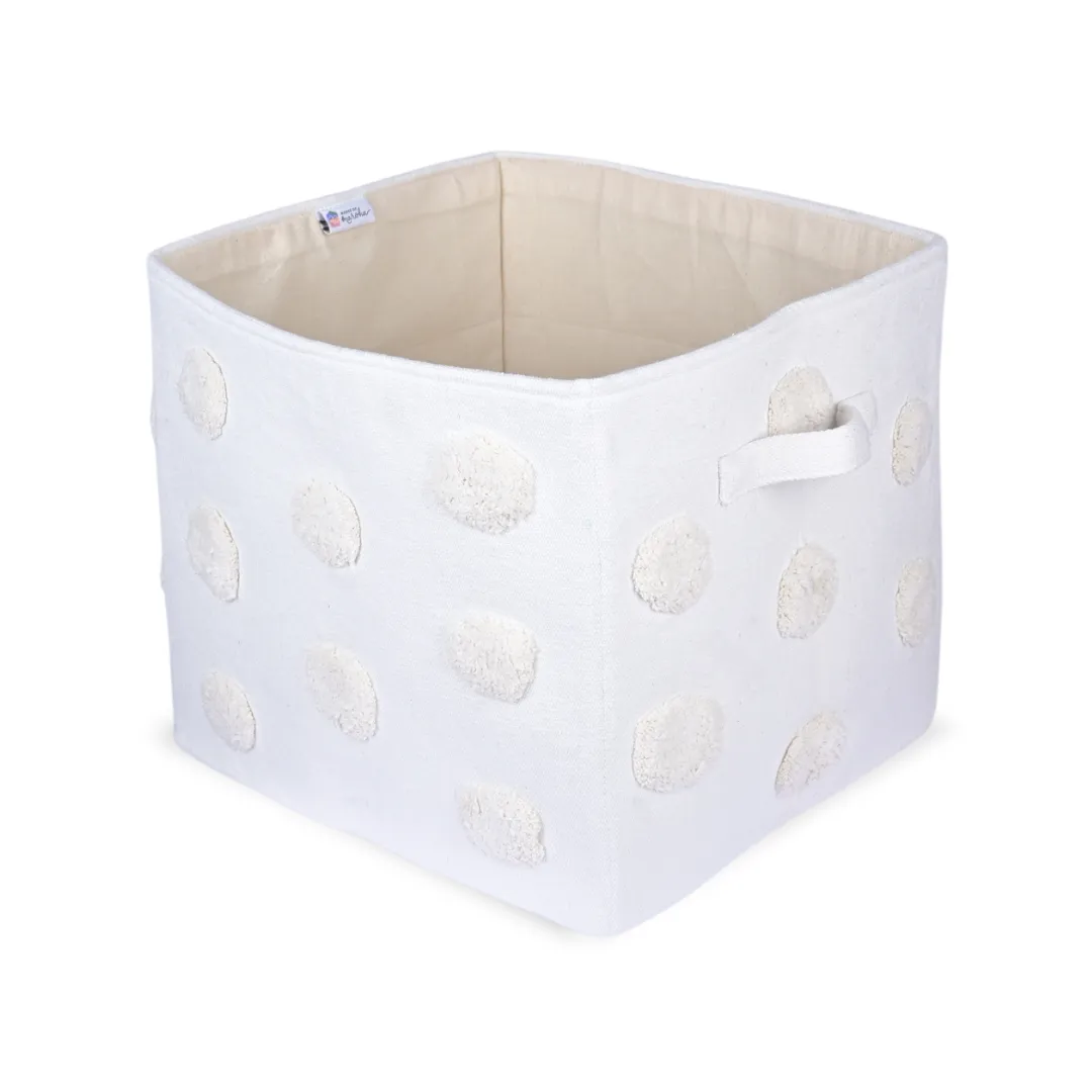 PomPom Large Rectangular Beige Toy Storage Basket