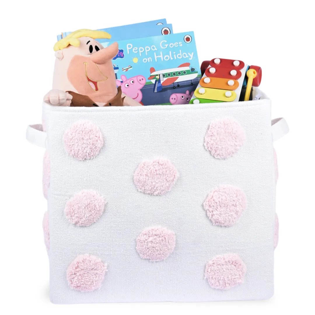 PomPom Large Rectangular Pink Toy Storage Basket